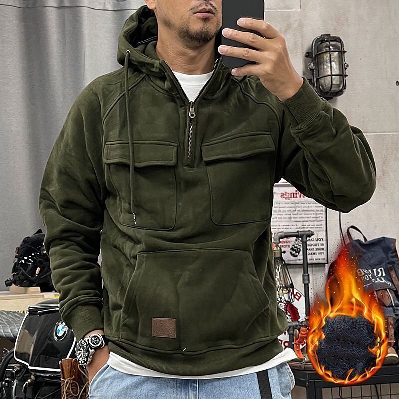 Men's Quarter Zip Plain Pocket Sports & Outdoor Cool Casual Tactical Sweatshirts Hoodie