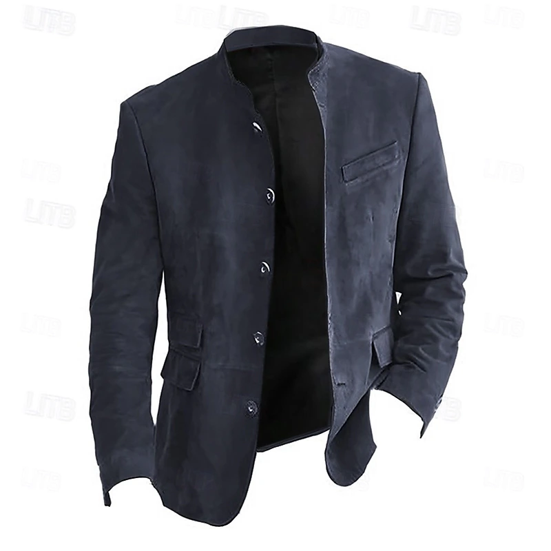 Men's Lightweight Jacket Casual Jacket Faux Suede Jacket Daily Vacation Breathable Soft Pocket Spring &  Fall Plain Fashion Classic Stand Collar Regular Navy Blue Khaki Dark Gray Jacket