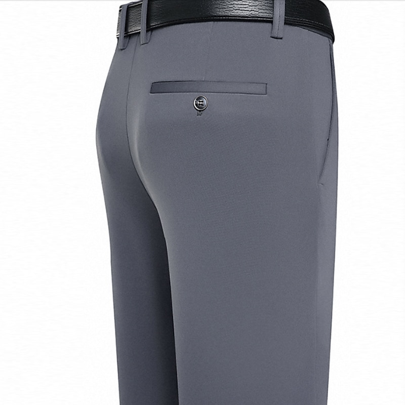 Men's Flat Front Straight Leg Geometry Stretch No-Iron Formal Business Classic Style Casual High Waist Stretchy Dress Pants