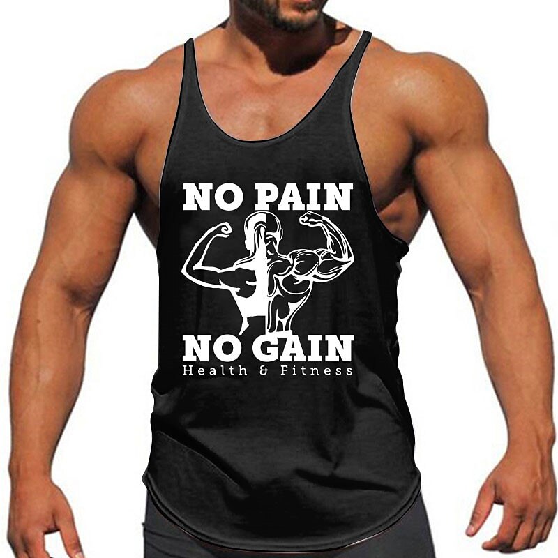  Men's3D Printing No Pain No Gain Sports Daily Outdoor Gym Sleeveless Crew Neck Shirt