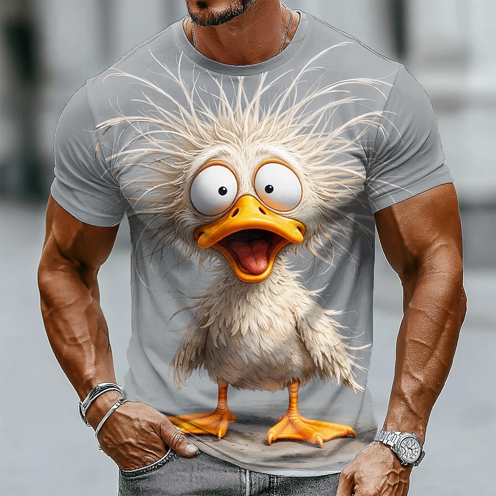 Crazy Duckling 3D Realistic T Shirt Men Novelty Big Eyes Chick Graphic Tee Funny Animal Short Sleeve Shirt Clothing Apparel S M L XL XXL XXXL
