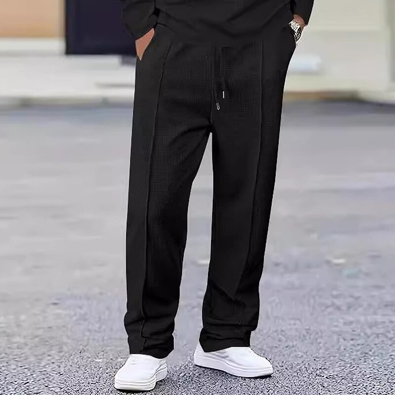 Men's Sweatpants Trousers Waffle Pants Open Bottom Sweatpants Drawstring Elastic Waist Straight Leg Plain Moisture Wicking Breathable Full Length Sports Outdoor Casual Daily Fashion Streetwear Black