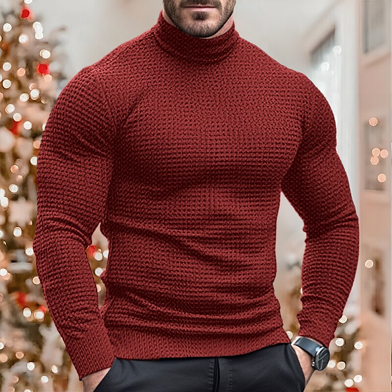 Men's T shirt Tee Waffle Shirt Tee Top Long Sleeve Shirt Plain Turtleneck
