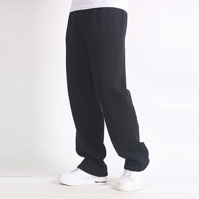 Men's Fleece Pants Sweatpants Joggers Trousers Straight Leg Sweatpants Elastic Waist Straight Leg Solid Color Plain Breathable Comfortable Full Length Sports Outdoor Daily Wear Casual / Sporty