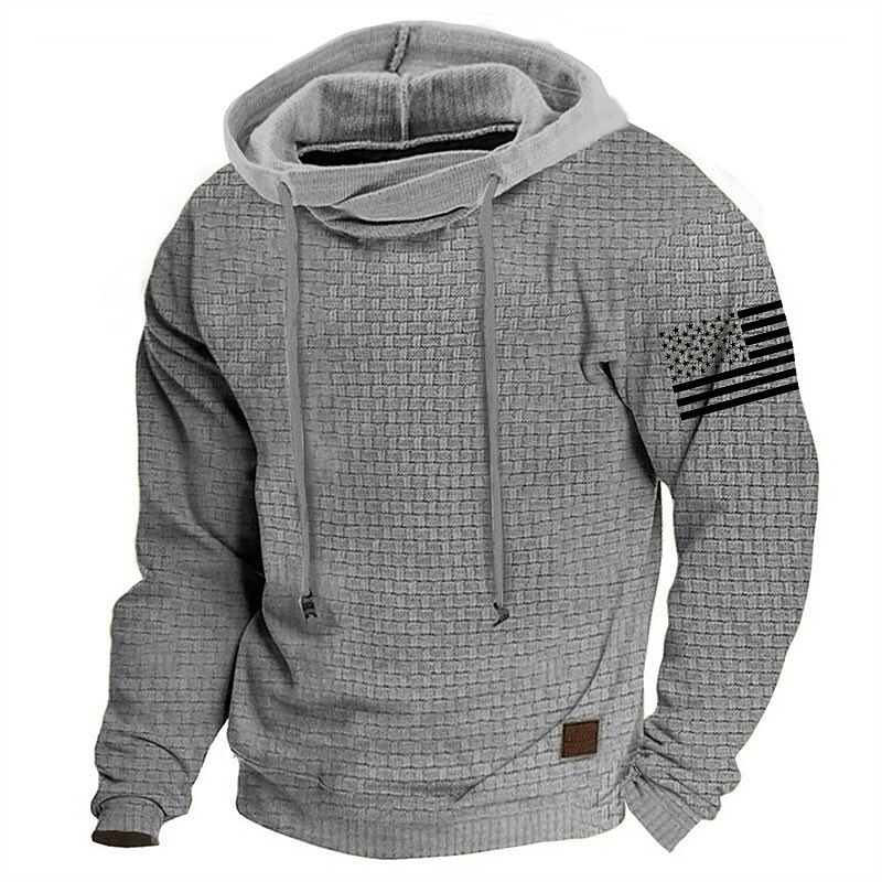  Men's Graphic National Flag Hoodie Casual Waffle Long Sleeve Hoodies Sweatshirts