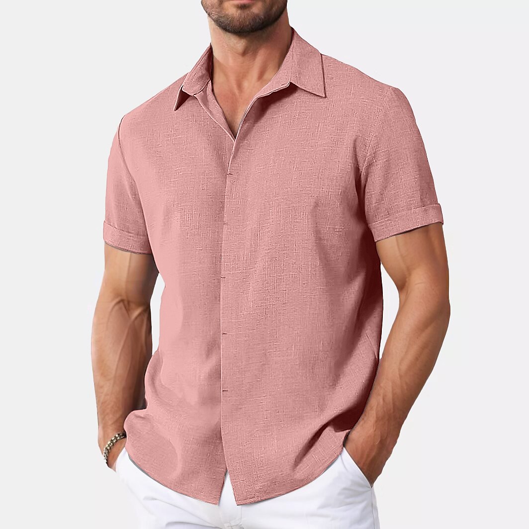 Men's Shirt Linen Shirt Summer Shirt Casual Shirt Beach Shirt Button Down Shirt Plain Casual Daily Black White Pink Blue Short Sleeve Collar Summer Clothing Apparel