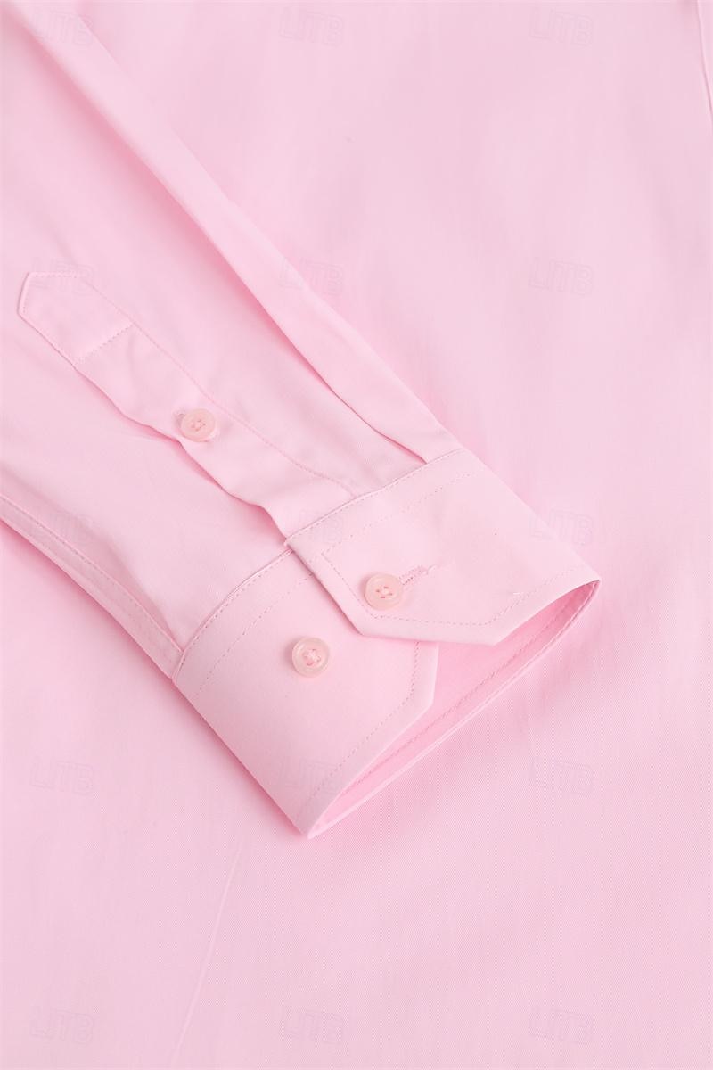 Men's Shirt Dress Shirt Light Blue Black White Long Sleeve Plain Lapel Summer Office & Career Wedding Party Clothing Apparel