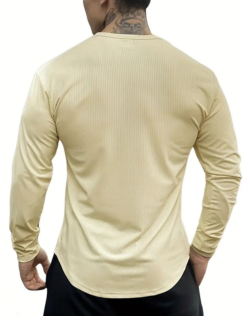 Men's Basic Henley T shirt Tee Long Sleeve Tops Plain 