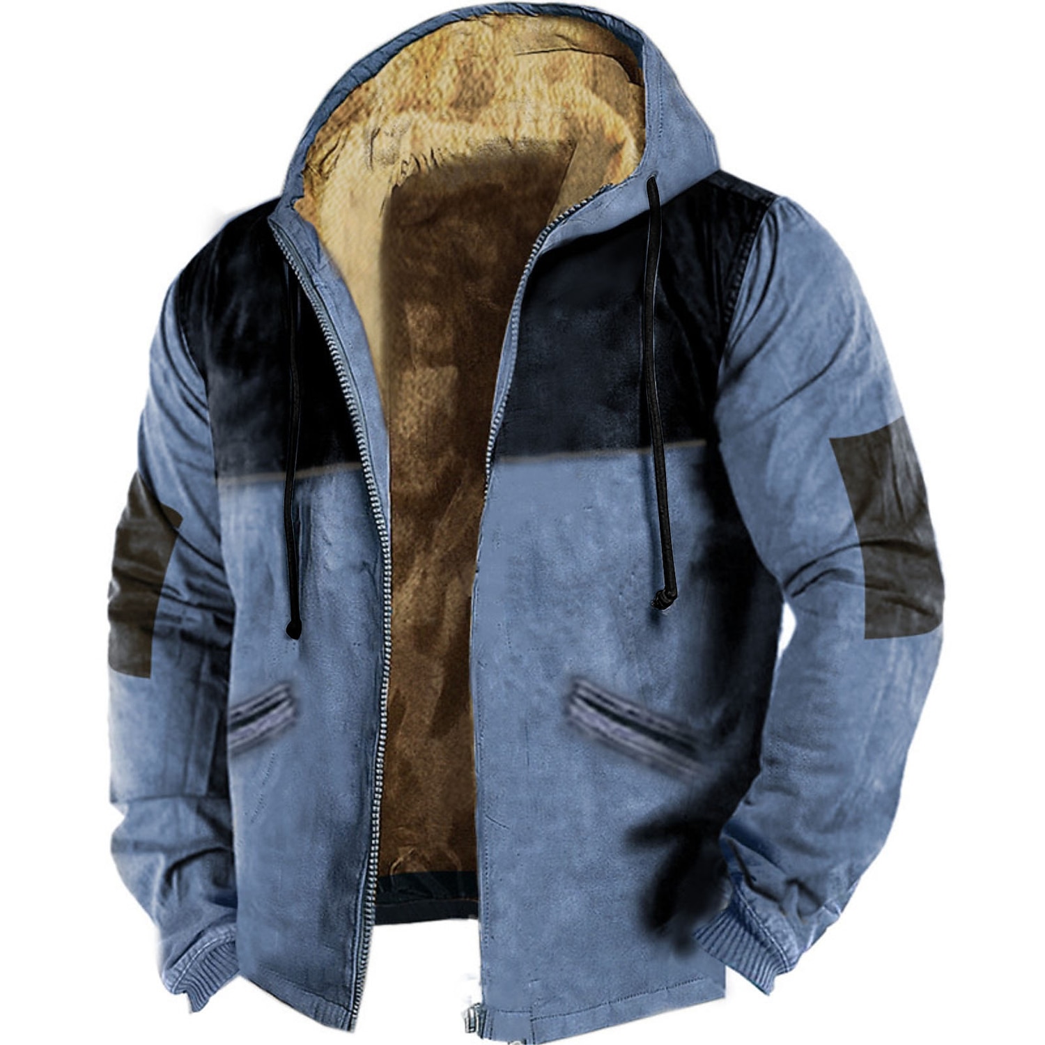 Men's Full Zip Hoodie Zip Up Hoodie Fuzzy Sherpa Fleece Jacket Fleece Hoodie Blue Khaki Gray Hooded Plain Zip Up Zipper Pocket Sports & Outdoor Daily Weekend Polyester Vintage Cool Casual Fall