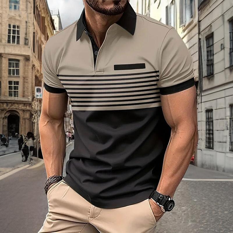 Men's Golf Polo Short Sleeve Daily Casual Wear Spring & Summer 3D Print Turndown White Wine Orange Micro-elastic