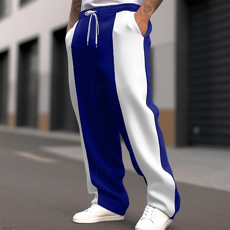 Men's Sweatpants Wide Leg Sweatpants Trousers Patchwork Pocket Drawstring Color Block Comfort Sports Outdoor Daily Fashion Casual Black Blue Micro-elastic
