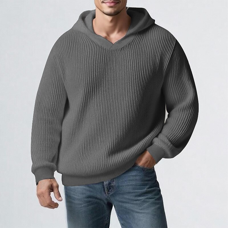 Men's Pullover Sweater Jumper Knit Sweater Ribbed Knit Regular Tops Knitted Plain Hooded Fashion Basic Vacation Daily Wear Clothing Apparel Fall & Winter Black Khaki M L XL