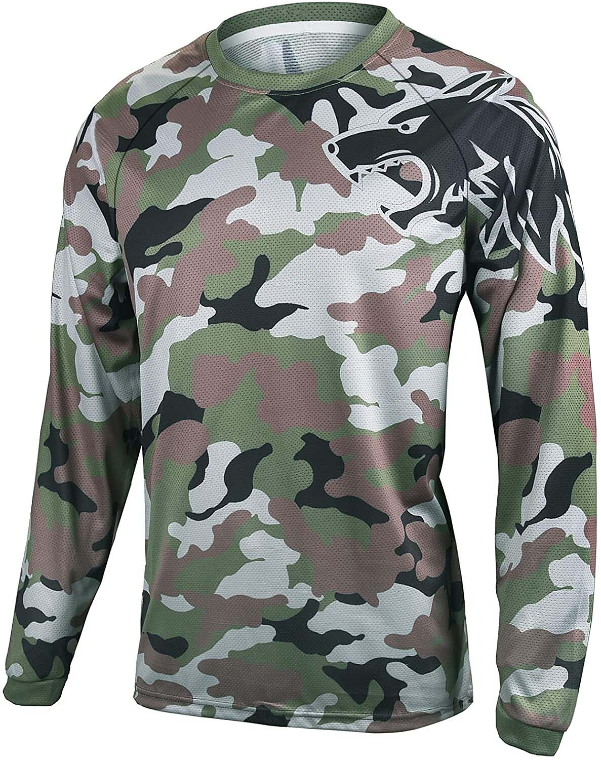 21Grams Men's Downhill Jersey Long Sleeve Bike Top with 3 Rear Pockets Mountain Bike MTB Road Bike Cycling Breathable Moisture Wicking Soft Quick Dry Black Yellow Army Green Wolf Camo / Camouflage