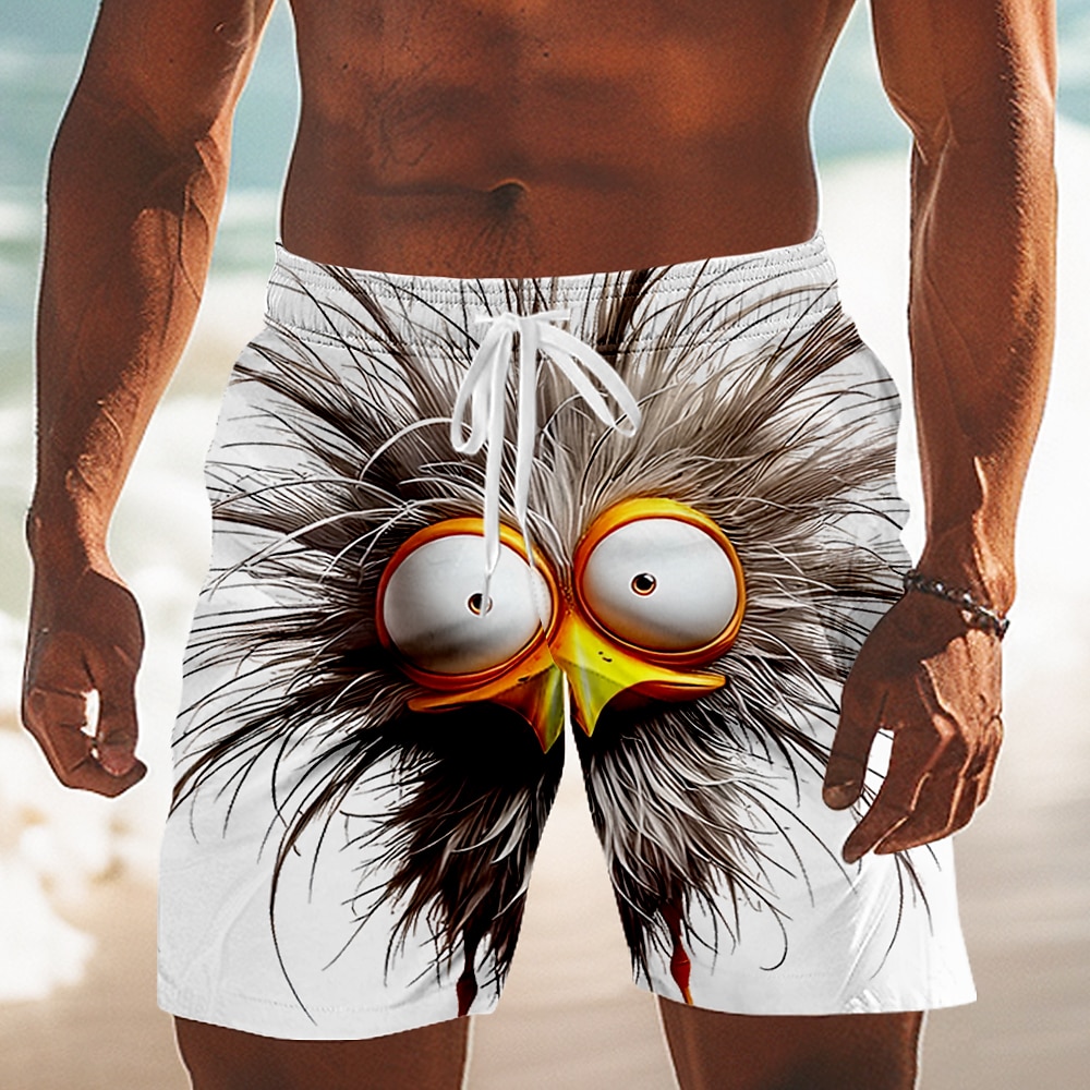 Men's Animal Cartoon Frizzle Chickens Swim Trunks Swim Shorts Board Shorts Mid Waist Funny Outdoor Vacation Side Pockets Mesh Lining Elastic Drawstring Waist Designer Clothing Apparel