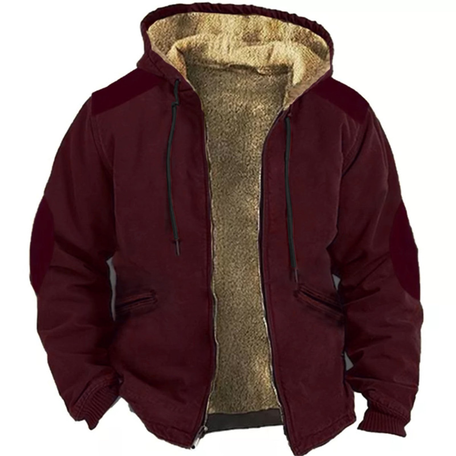 Men's Full Zip Hoodie Zip Up Hoodie Fuzzy Sherpa Fleece Jacket Fleece Hoodie Black Wine Blue Brown Dark Gray Hooded Plain Zip Up Zipper Pocket Sports & Outdoor Daily Weekend Polyester Vintage Cool