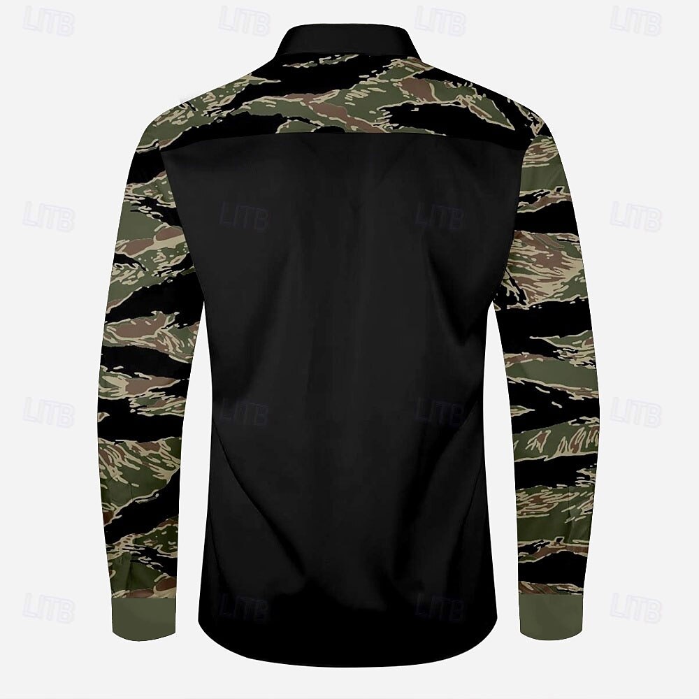 Men's Camo Camouflage Western Shirt Cowboy Shirt Long Sleeve Western Casual Outdoor Spring Fall Turndown 2 Pockets Black Brown Green Khaki