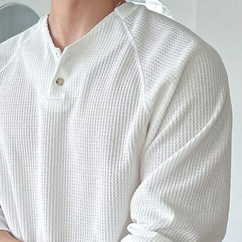 Men's Basic Henley Shirts T-shirt Tee Waffle Henley Shirt Long Sleeve Plain 