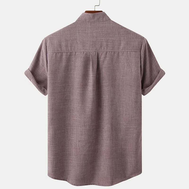 Men's Casual Henley Short Sleeve Plain Spring & Summer Hawaiian Holiday Clothing Apparel Front Pocket Linen Shirt