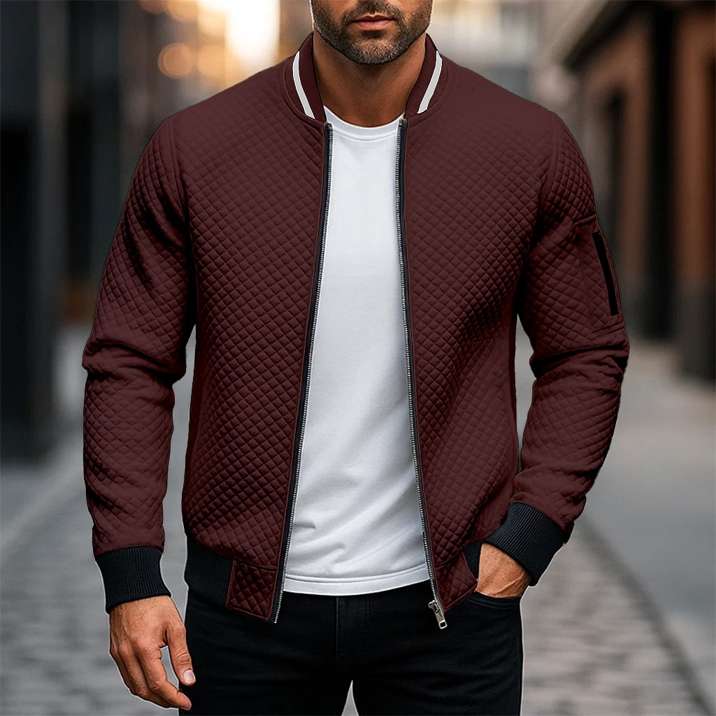 Men's Sweatshirt Full Zip Sweatshirt Wine Red Black White Navy Blue Light Grey Hooded Plain Textured Sports & Outdoor Casual Daily Streetwear Cool Sportswear Spring &  Fall Clothing Apparel Hoodies