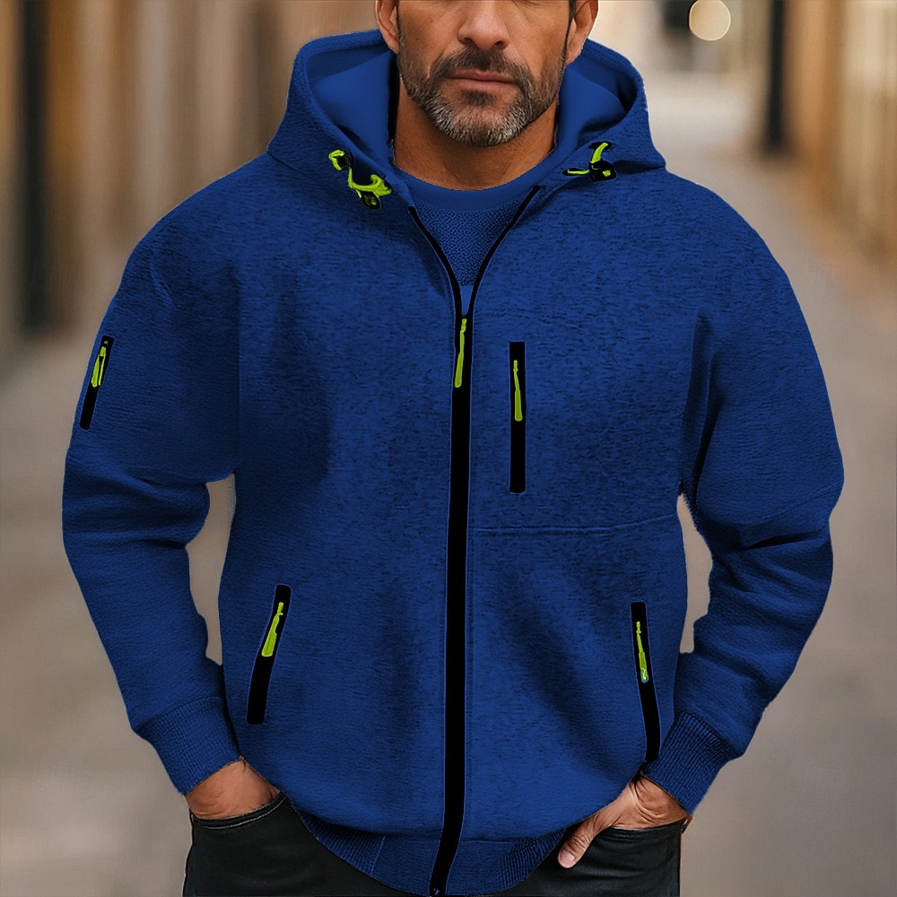 Men's Hoodie Full Zip Hoodie Fleece Hoodie Black Wine Navy Blue Royal Blue Dark Green Hooded Plain Pocket Sports & Outdoor Daily Holiday Polyester Streetwear Basic Casual Fall Winter Clothing Apparel