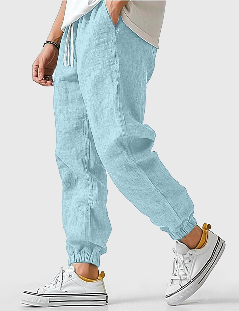 Men's Linen Pants Trousers Summer Pants Elastic Waist Straight Leg High Rise Solid Color Comfort Breathable Full Length Wedding Holiday Vacation Fashion Gray Green Black High Waist Inelastic