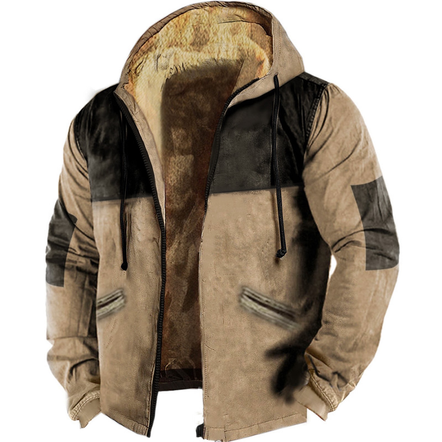 Men's Full Zip Hoodie Zip Up Hoodie Fuzzy Sherpa Fleece Jacket Fleece Hoodie Blue Khaki Gray Hooded Plain Zip Up Zipper Pocket Sports & Outdoor Daily Weekend Polyester Vintage Cool Casual Fall