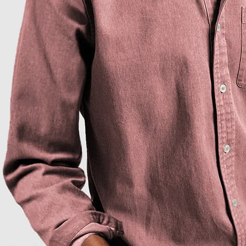 Men's Shirt Casual Shirt Button Up Shirt Black White Pink Red Navy Blue Long Sleeve Plain Lapel Casual Daily Front Pocket Clothing Apparel Elegant Fashion Casual