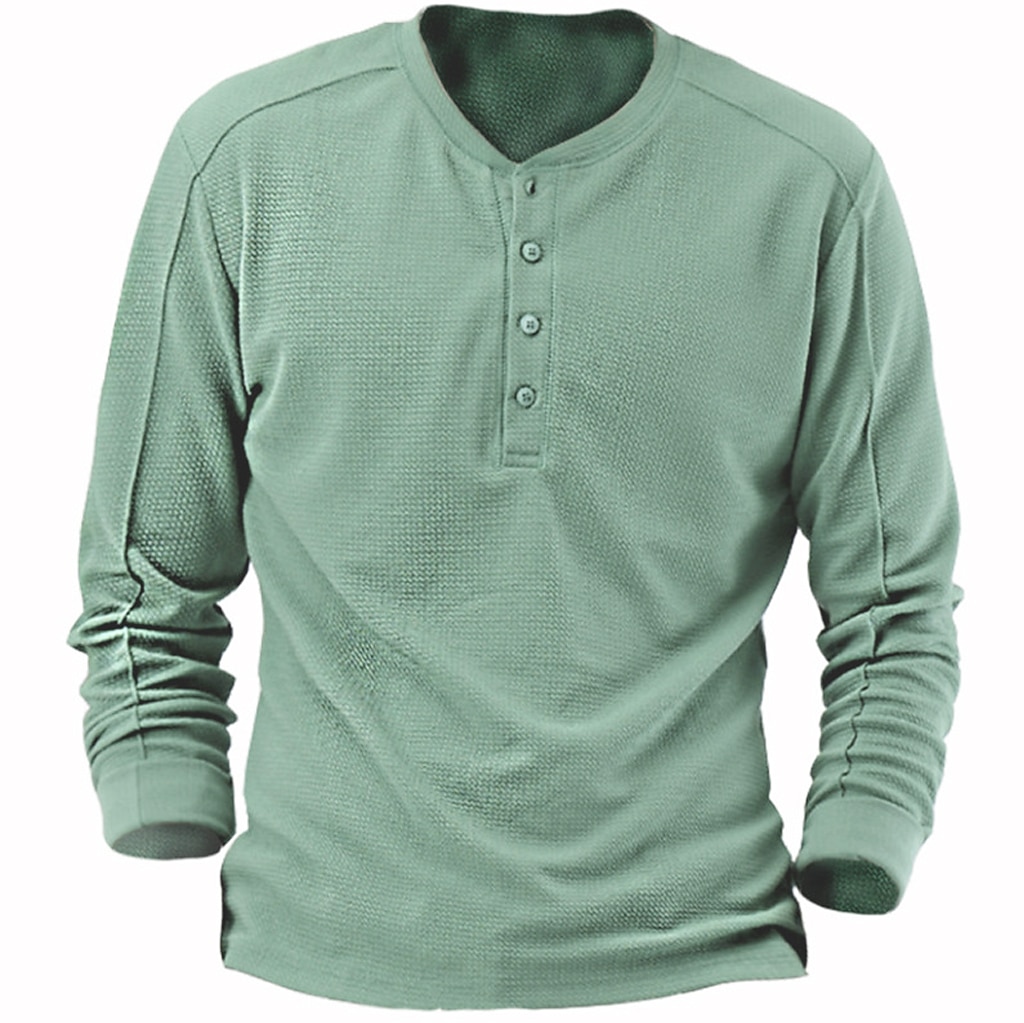 Men's Long Sleeve Waffle Henley Shirt Tee Top Long Sleeve Shirt Plain Henley Street Vacation 