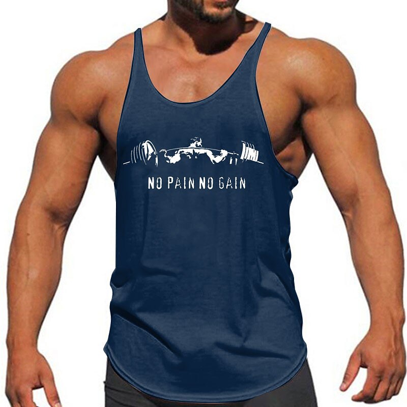 Men's 3D Printing Graphic Muscle No Pain No Gain Sports Daily Outdoor Gym Sleeveless Crew Neck Shirt Vest Top 