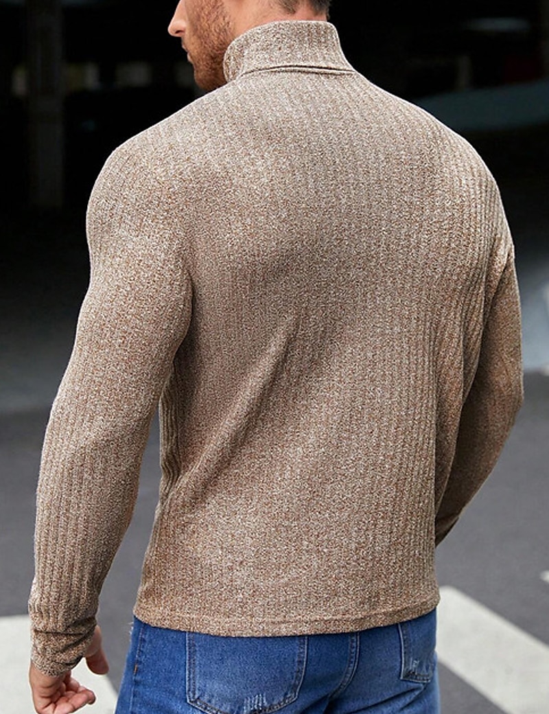 Men's T shirt Tee Turtleneck shirt Tee Top Long Sleeve Shirt Plain Pit Strip Turtleneck