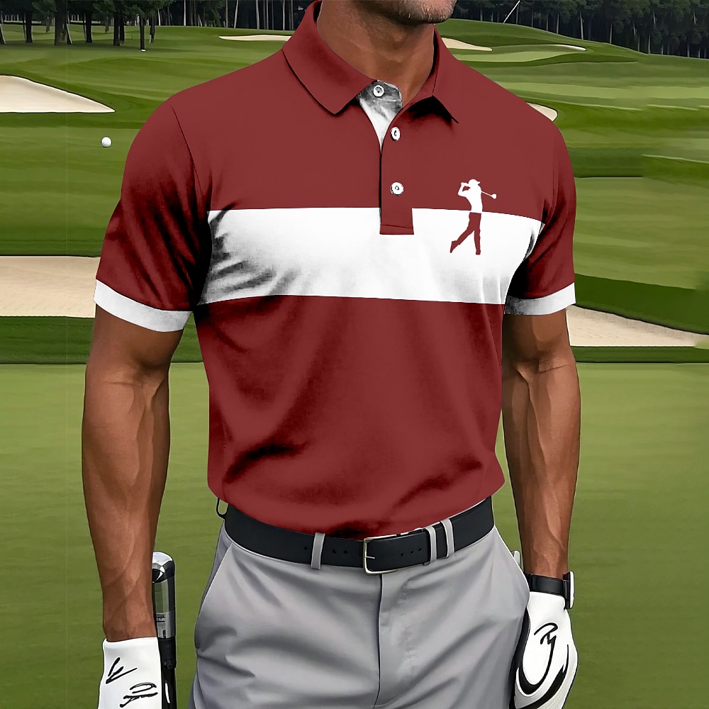 Men's Horizontal Stripes Golf Polo Short Sleeve Polo Shirts Collared Shirts Sportswear Athleisure Daily Wear Buttons Summer White Red Blue