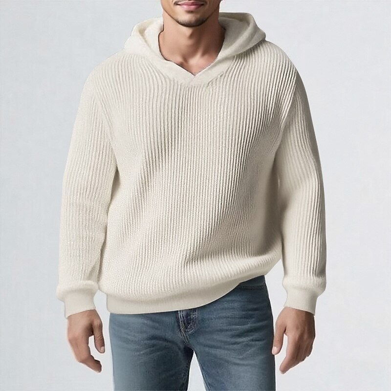 Men's Pullover Sweater Jumper Knit Sweater Ribbed Knit Regular Tops Knitted Plain Hooded Fashion Basic Vacation Daily Wear Clothing Apparel Fall & Winter Black Khaki M L XL