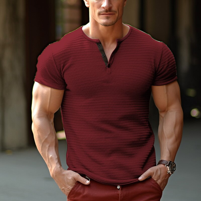 Men's Henley Shirt Waffle Knit Tee Tee Top Plain Henley Short Sleeves