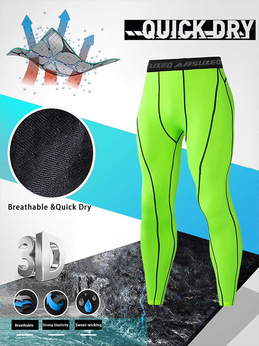 Arsuxeo Men's Compression Pants Running Tights Leggings Base Layer Athletic Athleisure Fall Polyester Breathable Quick Dry Moisture Wicking Soft Compression Fitness Gym Workout Running Sportswear