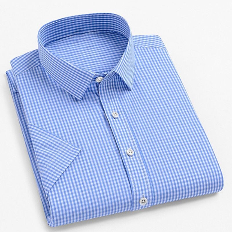 Men's Dress Shirt Casual Shirt Plaid  Check Shirt  Graphic Prints Square Neck Light Yellow Light Pink Black / Gray White / Green Sea Blue Casual Daily Short Sleeve collared shirts Clothing Apparel
