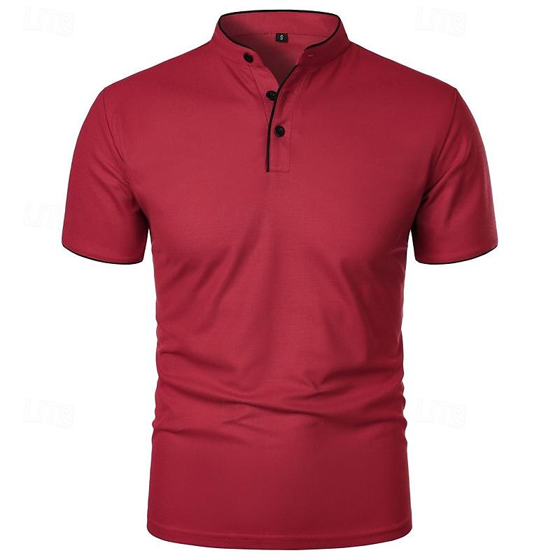 Men's Golf Shirt Golf Polo Work Casual Stand Collar Short Sleeve Basic Modern Color Block Patchwork Button Spring & Summer Regular Fit Wine Black White Pink Navy Blue Green Golf Shirt