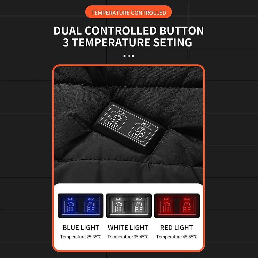 15 Places Heated Vest Men Women Usb Heated Jacket Heating Vest Thermal Clothing Hunting Vest Winter Heating Jacket Black M-6XL（Power bank not included）