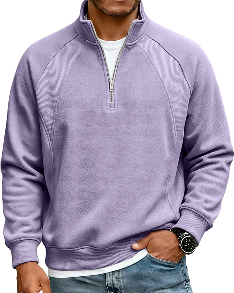 Men's Polo Shirts Quarter Zip Polo Daily Wear Date Quarter Zip Long Sleeve Fashion Basic Plain Zipper Spring Fall Regular Fit Blue Apricot Black White Red Navy Blue Polo Shirts