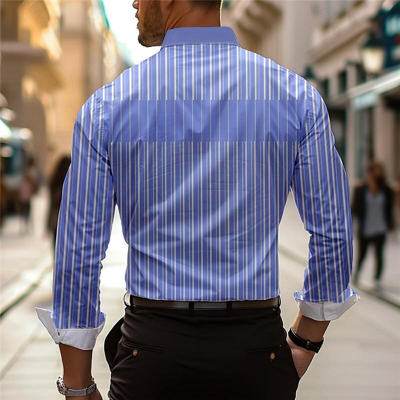 Stripe Men's Business Casual 3D Printed Shirt Outdoor Wear to work Daily Wear Spring & Summer Turndown Long Sleeve Blue Purple Light Blue S M L 4-Way Stretch Fabric Shirt