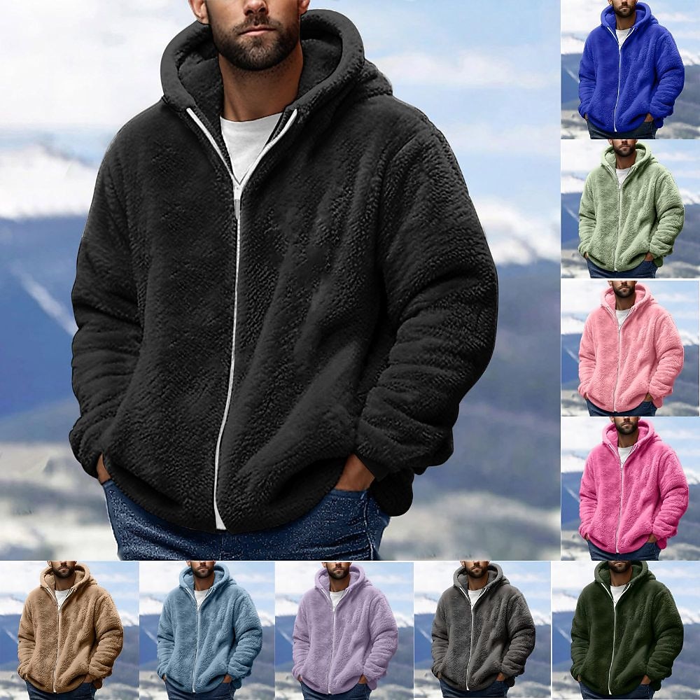 Men's Hoodie Full Zip Hoodie Fleece Jacket Black Pink Army Green Navy Blue Royal Blue Hooded Plain Pocket Sports & Outdoor Daily Holiday Polyester Streetwear Basic Casual Fall Winter Clothing Apparel