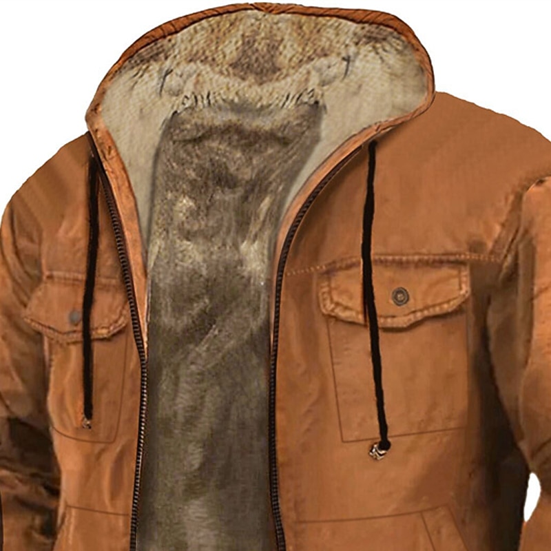 Men's Hoodie Full Zip Hoodie Fleece Hoodie Army Green Brown Hooded Plain Zip Up Pocket Sports & Outdoor Daily Holiday  Streetwear Basic Casual Fall Spring Winter Clothing Apparel Hoodies