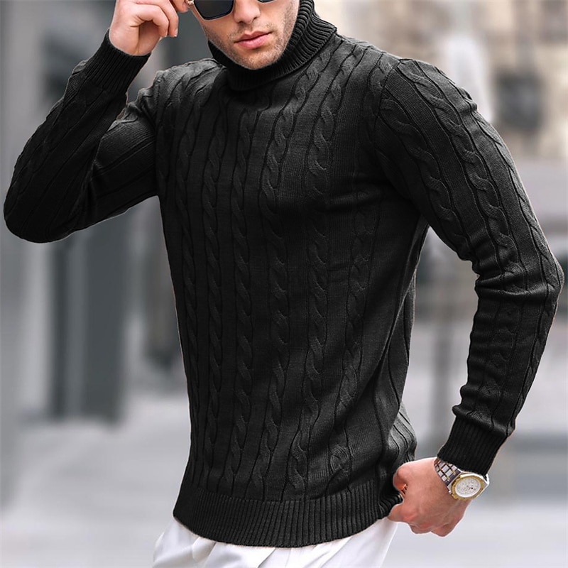 Men's Turtleneck Sweater Sweater Pullover Sweater Jumper Mens Turtle Neck Jumper Ribbed Cable Knit Cropped Knitted Solid Color Turtleneck Keep Warm Modern Contemporary Work Daily Wear Clothing Apparel