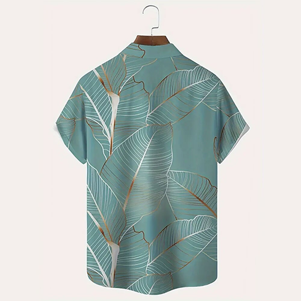 Men's Palm Leaf Tropical Plants Summer Hawaiian Shirt Button Up Shirt Short Sleeve Hawaiian Resort Vacation Holiday Beach Wear Summer Spring Turndown Collared Shirts Front One Pocket Pink Blue