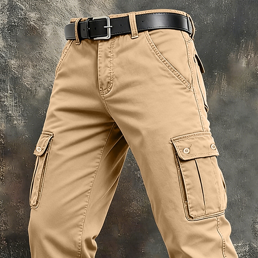 Men's Cargo Pants Trousers Work Pants Buttons Multi Pocket Plain Wearable Full Length Outdoor Daily Camping & Hiking Vacation Fashion Black Army Green Inelastic