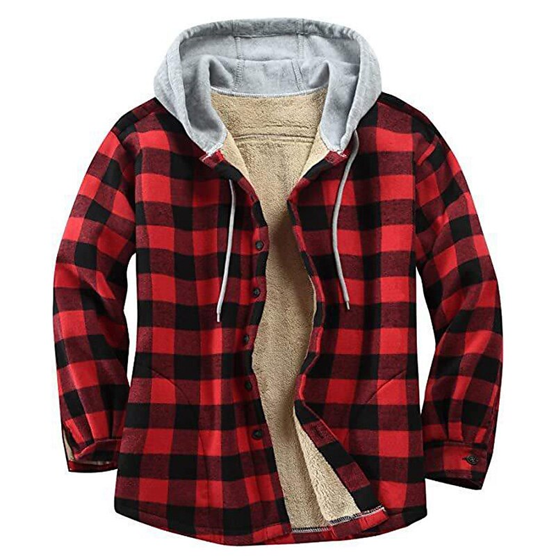 Men's Shirt Shacket Flannel Fleece Casual Warm Winter Plaid / Check Jacket