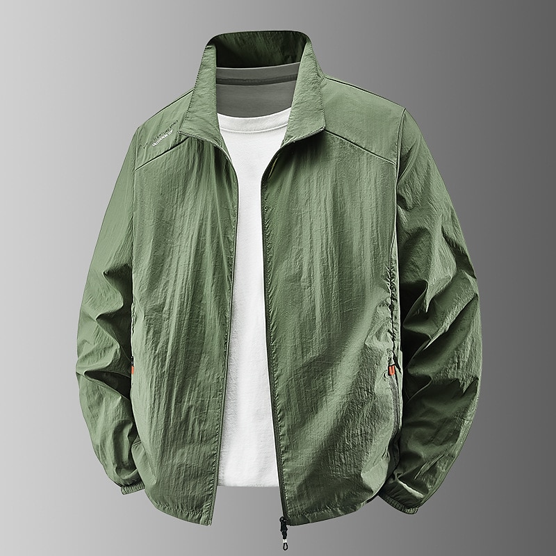 Men's Lightweight Jacket Outdoor Casual Portable UV Sun Protection Pocket Summer Spring Fall Solid Color Active Vintage Turndown Regular Dark Gray White Navy Blue Light Grey Army Green Jacket