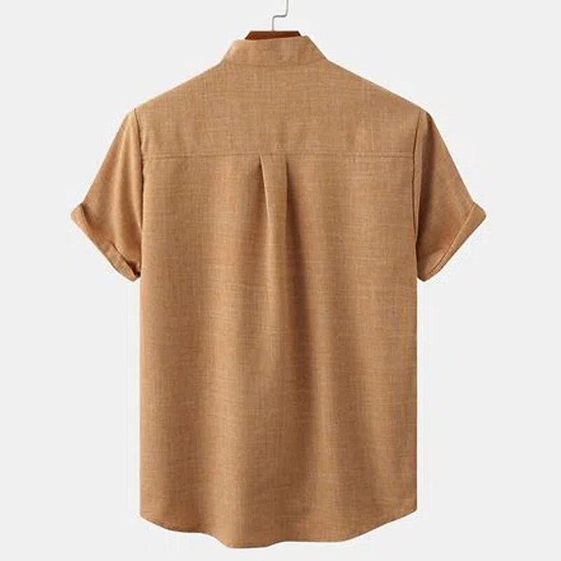 Men's Casual Henley Short Sleeve Plain Spring & Summer Hawaiian Holiday Clothing Apparel Front Pocket Linen Shirt