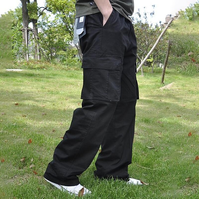 Men's Cargo Pants Cargo Trousers Baggy Pocket Plain Comfort Breathable Outdoor Daily Going out 100% Cotton Casual Big and Tall Black Green