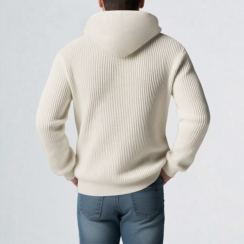 Men's Pullover Sweater Jumper Knit Sweater Ribbed Knit Regular Tops Knitted Plain Hooded Fashion Basic Vacation Daily Wear Clothing Apparel Fall & Winter Black Khaki M L XL