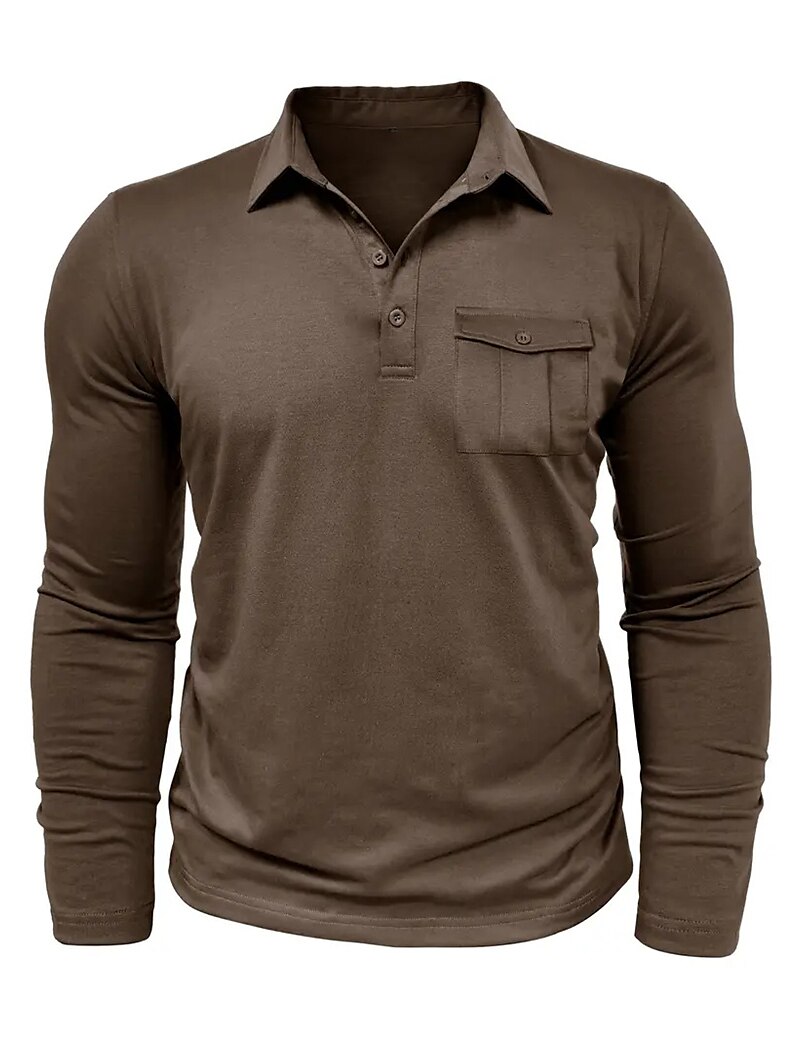 Men's Button Up Casual Sports Lapel Long Sleeve Fashion Basic Plain Button Pocket Spring &  Fall Regular Fit Polo Shirt